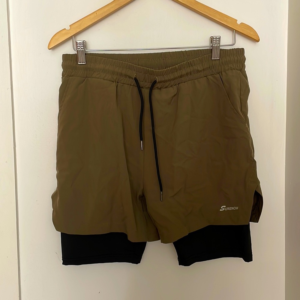 Men’s green Surenow dryfit athletic shorts with lining